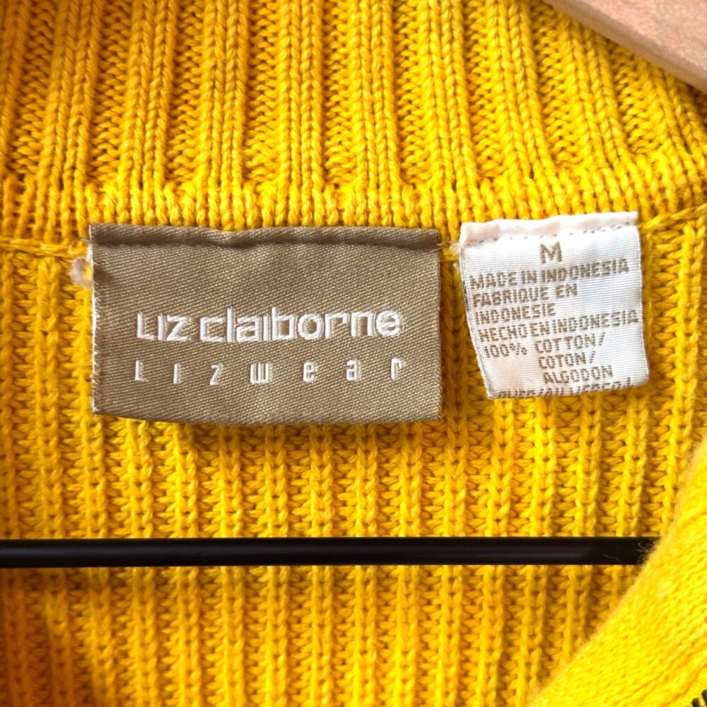 Quarter Zip Ribbed Sweater Women's M Cotton Mock Neck Crop Butter Yellow Preppy - Picture 4 of 9